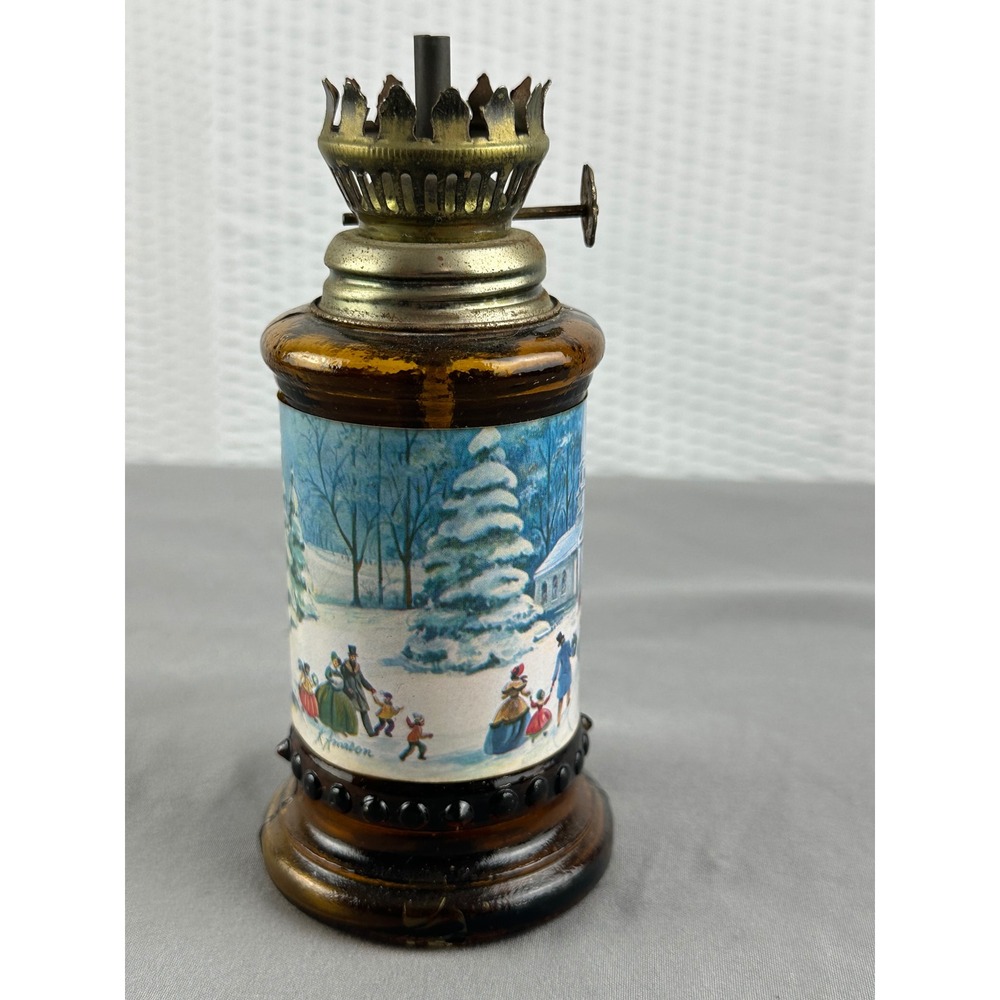 Vintage 1976 Chap Stick Oil Lamp Winter Scene Norman Rockwell Style